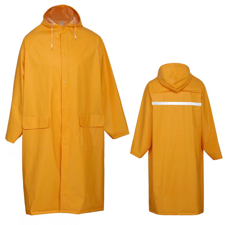 Long one-piece hiking raincoat with reflective strips